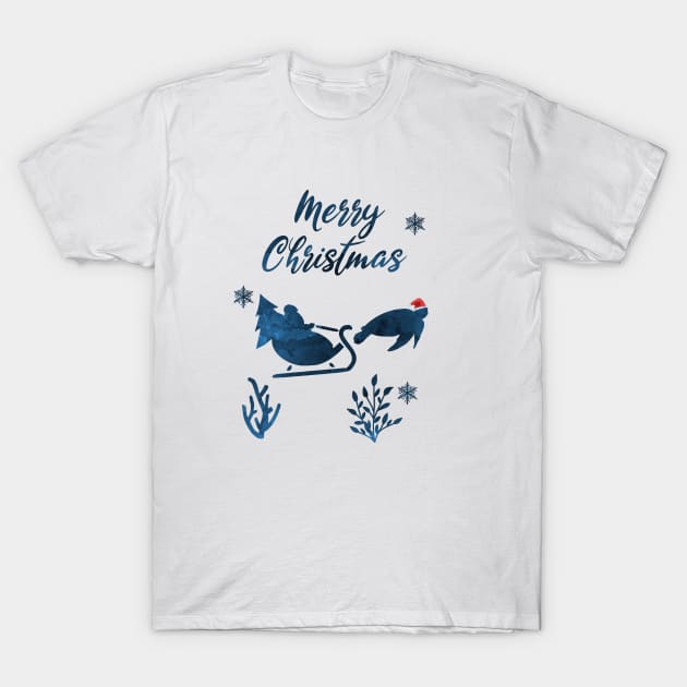 Santa Claus And The Sea Turtle Sleigh T-Shirt by TheJollyMarten